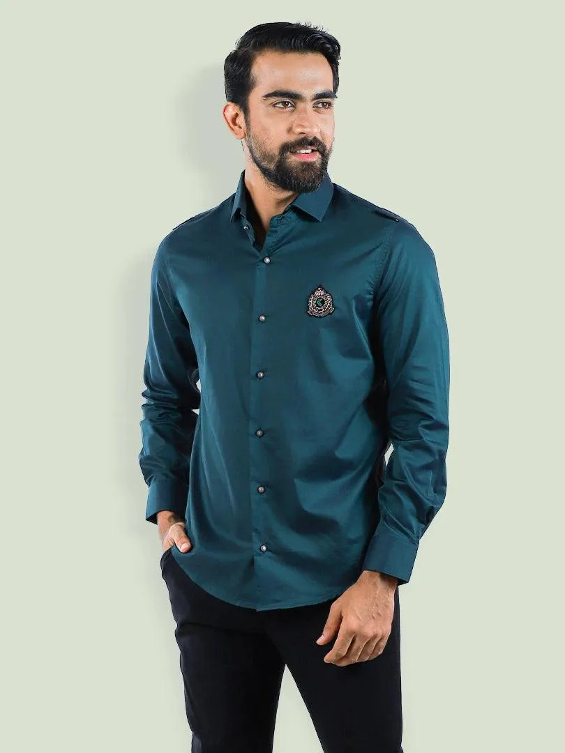Men's Party Shirt in Deep Teal Full Sleeve Shirt