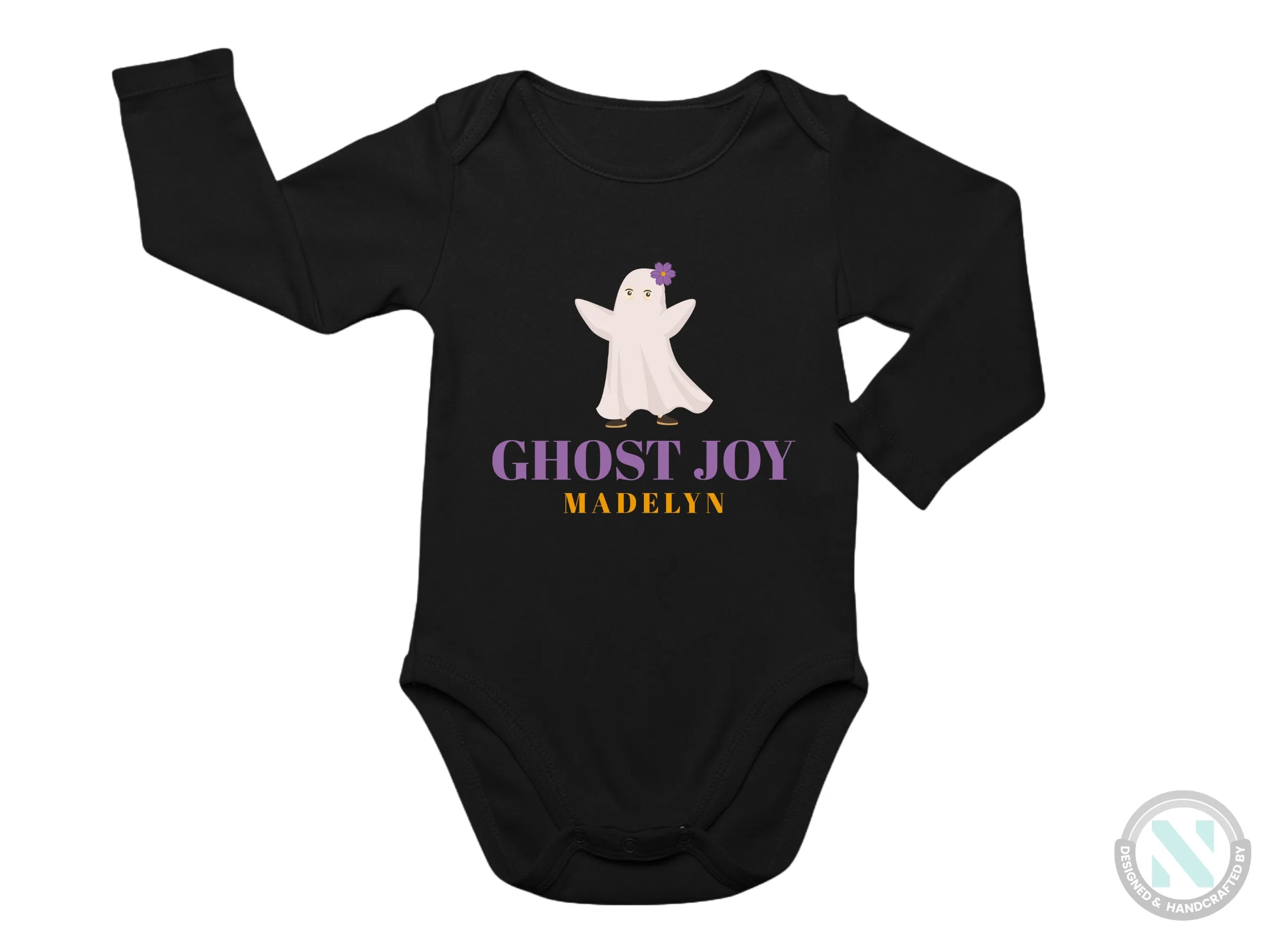 My First Halloween Custom Name Bodysuit Gift for Baby Girls with Ghost Joy