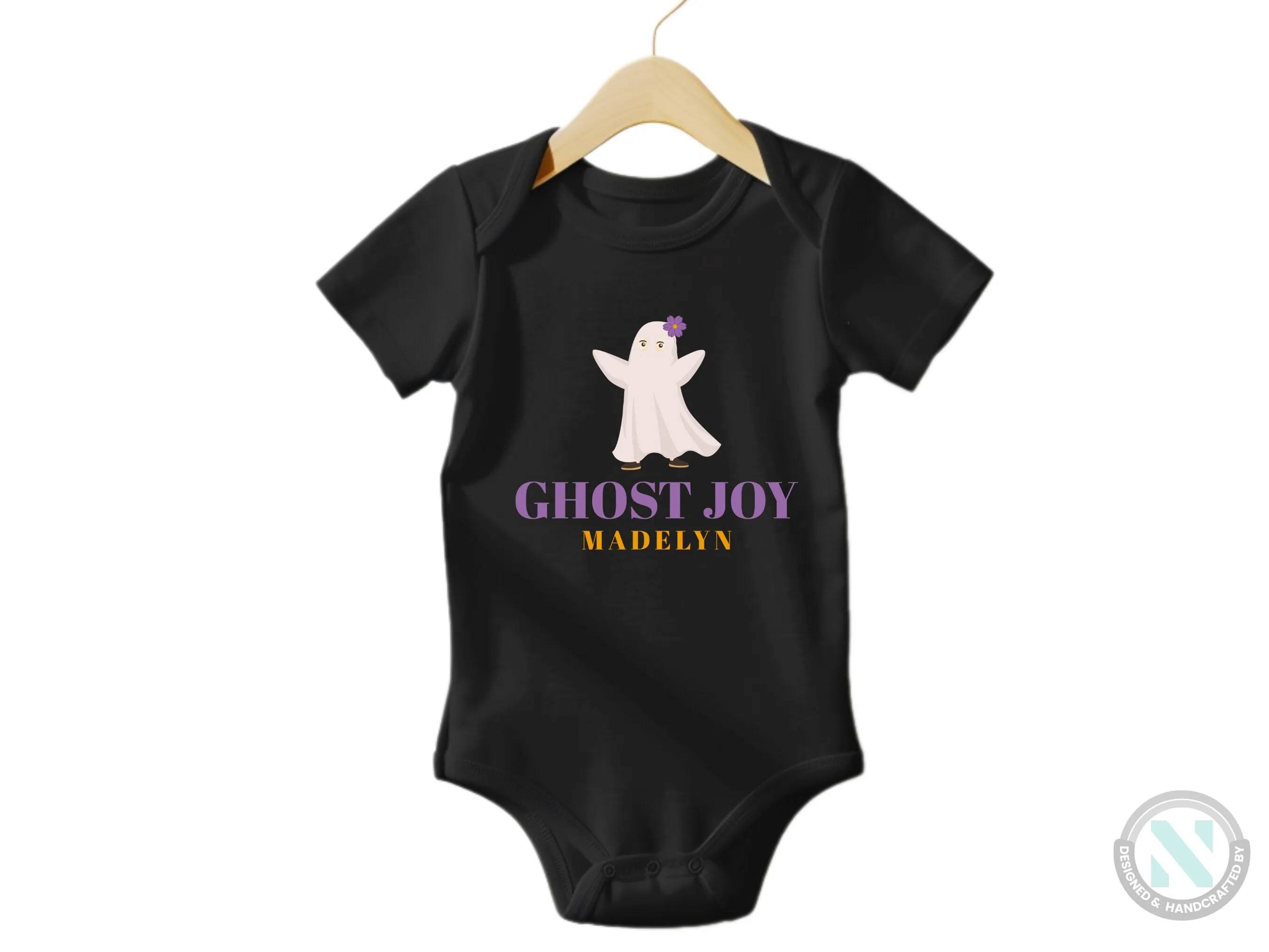 My First Halloween Custom Name Bodysuit Gift for Baby Girls with Ghost Joy