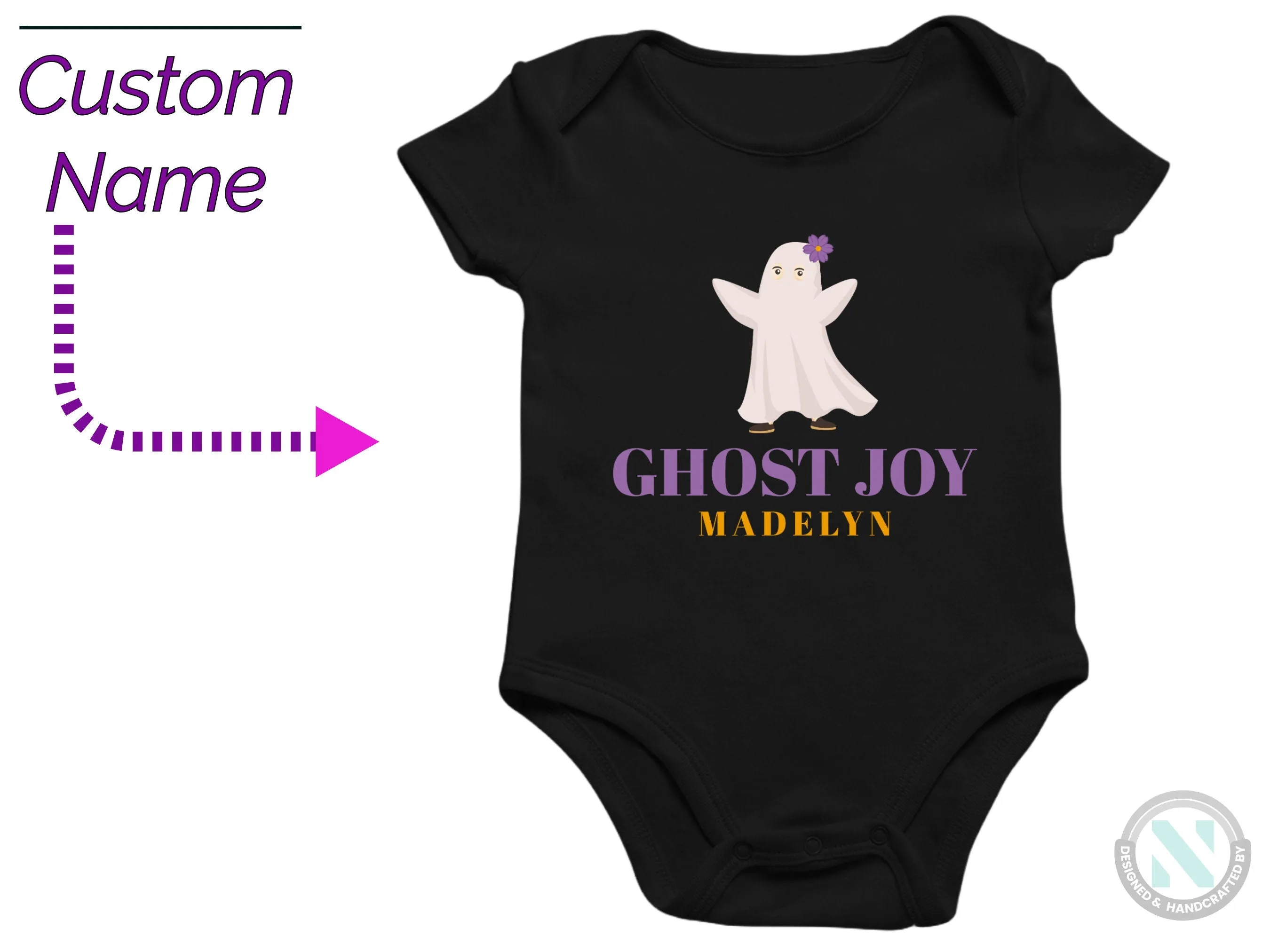 My First Halloween Custom Name Bodysuit Gift for Baby Girls with Ghost Joy