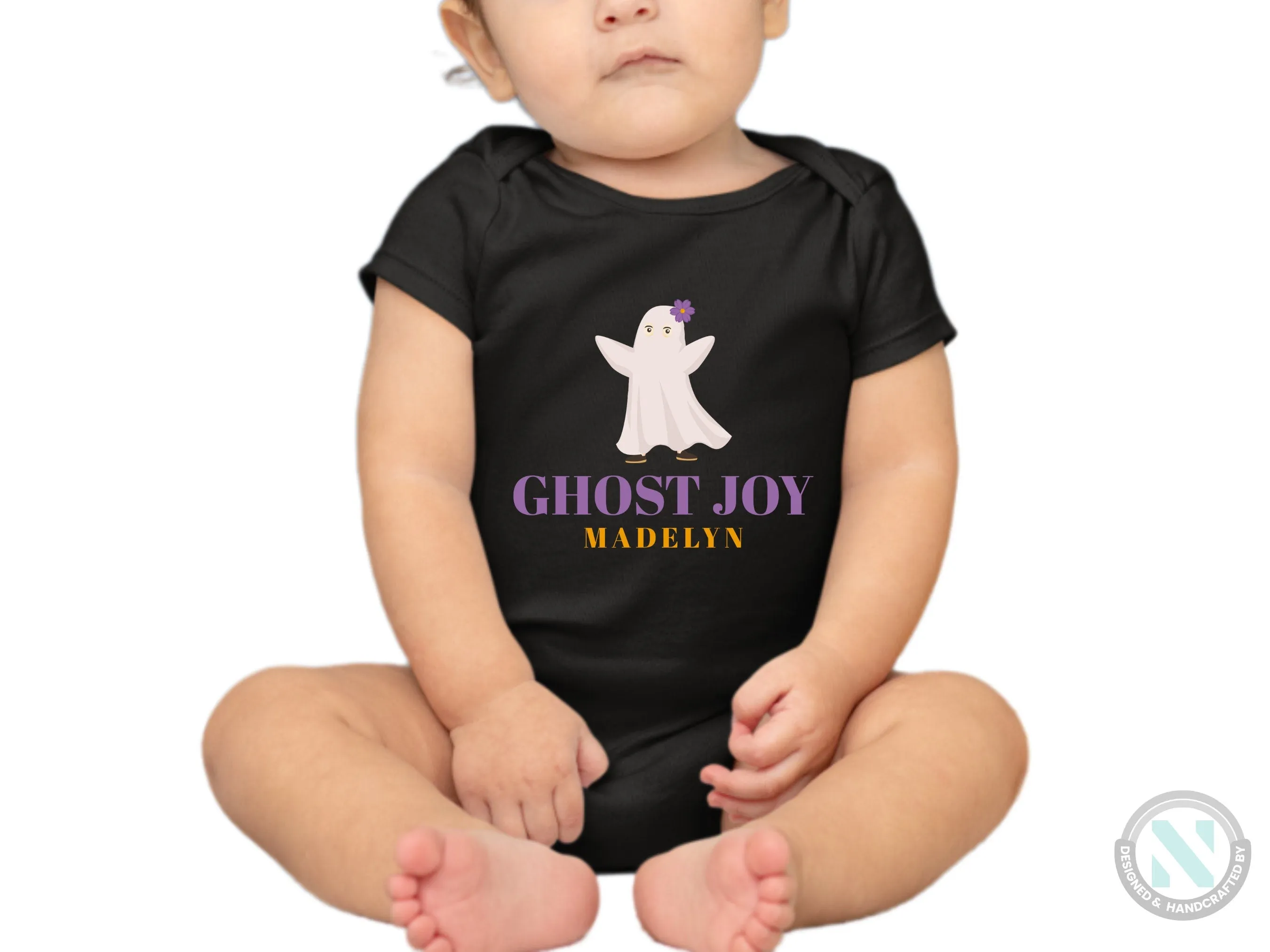 My First Halloween Custom Name Bodysuit Gift for Baby Girls with Ghost Joy