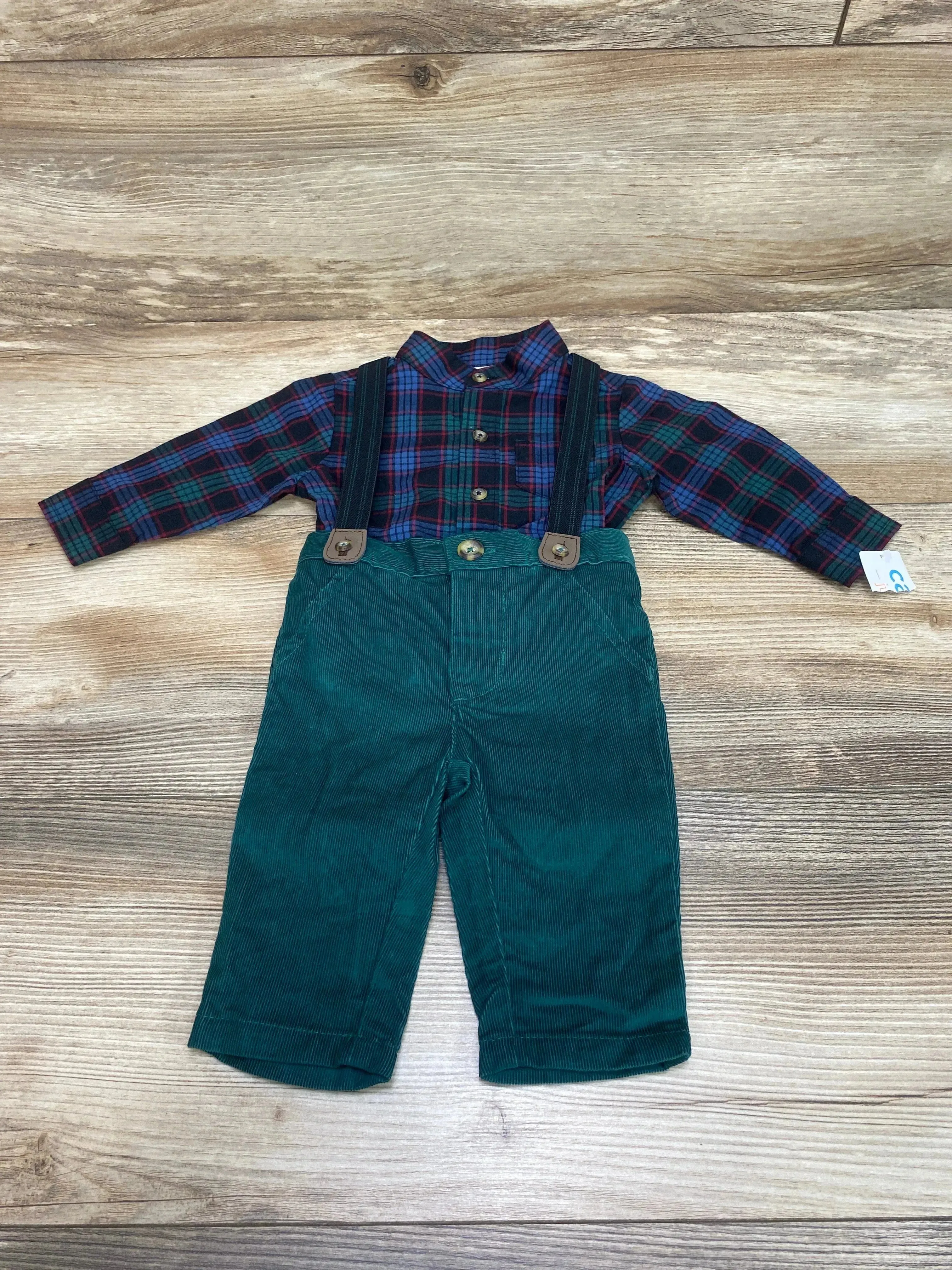 NEW Just One You 3pc Plaid Suspender Set Green sz 3m