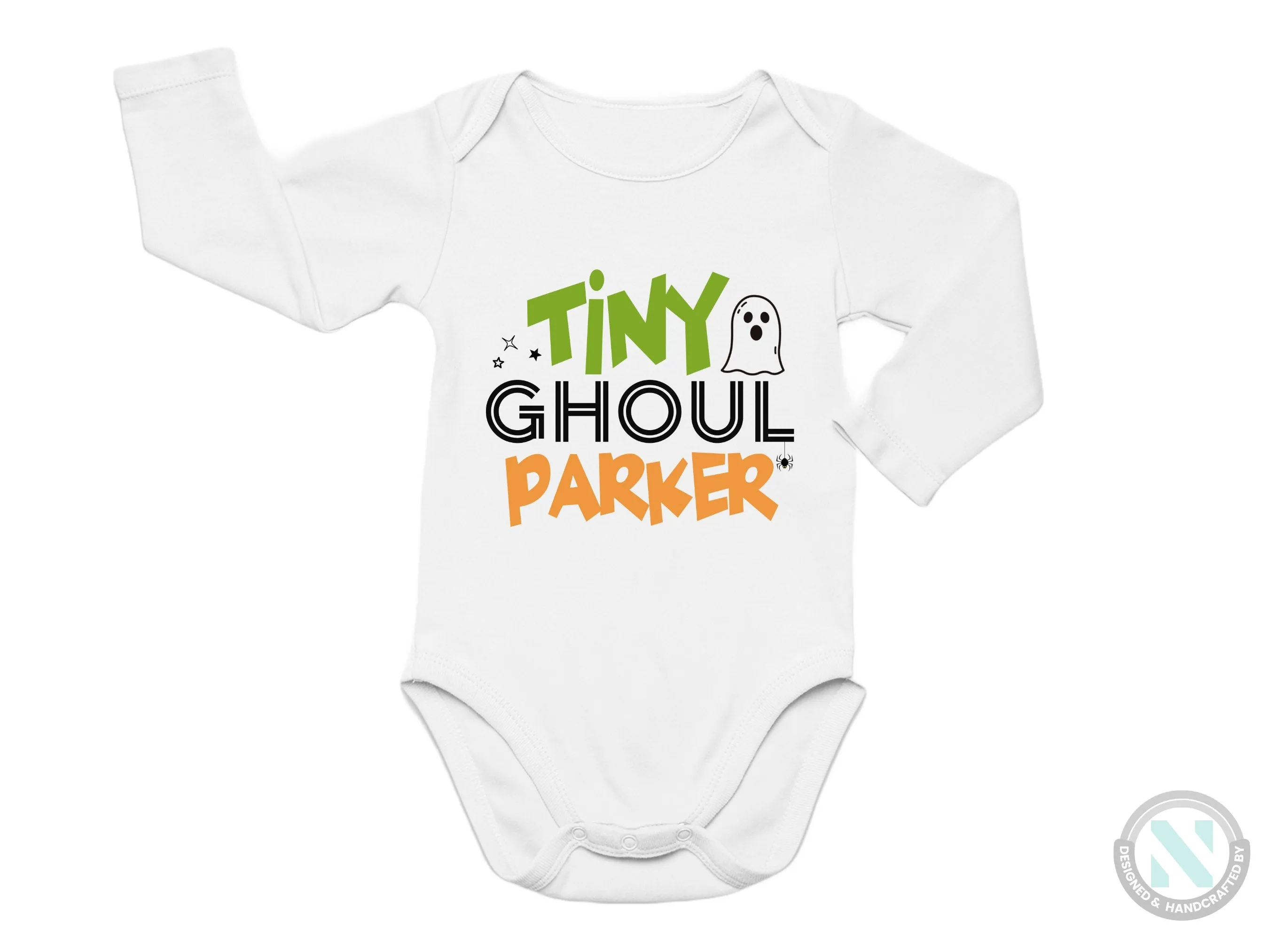 Personalize Halloween Baby Grow Gift for Boys with “Tiny Ghoul” Baby Bodysuit