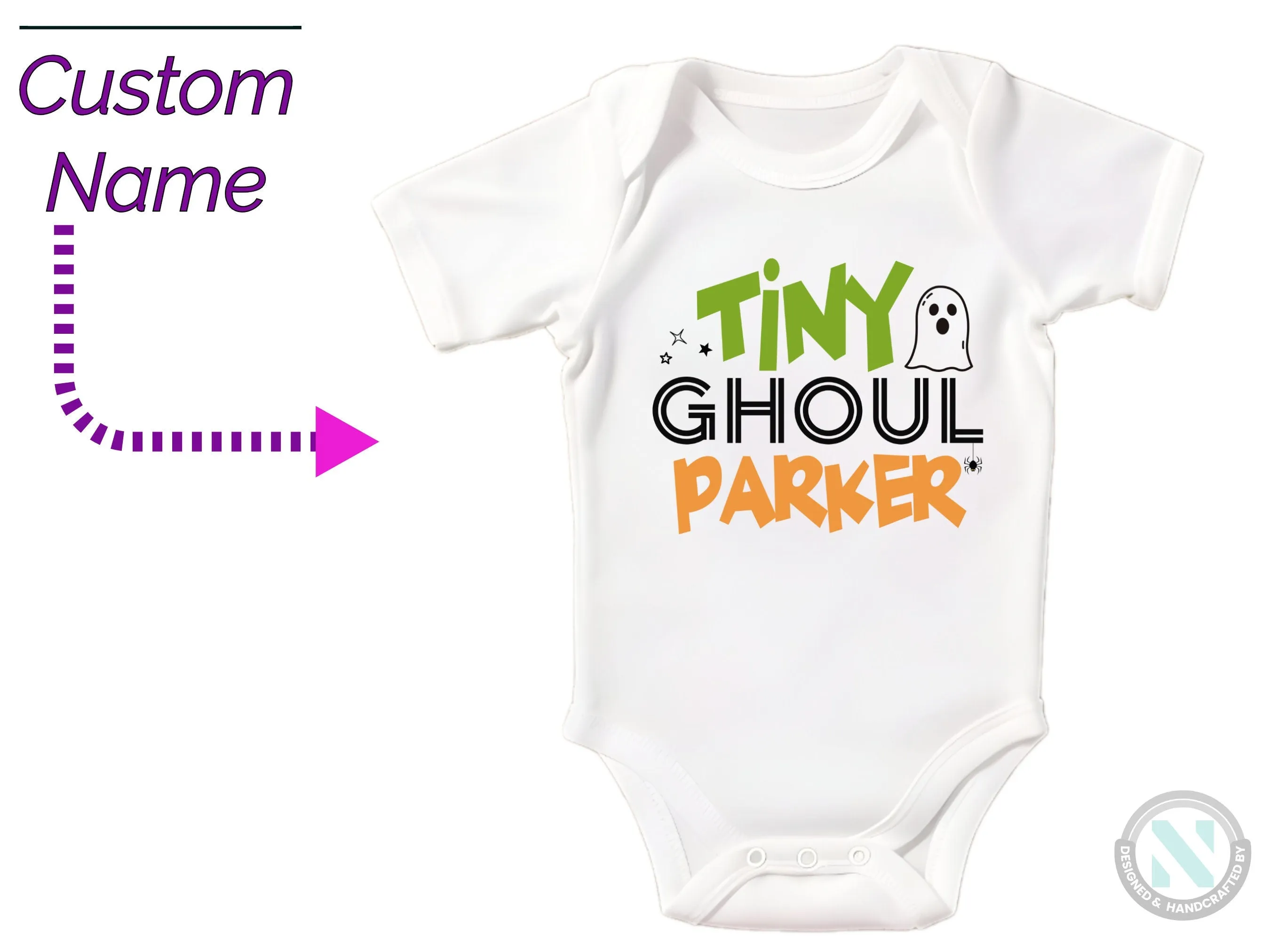 Personalize Halloween Baby Grow Gift for Boys with “Tiny Ghoul” Baby Bodysuit
