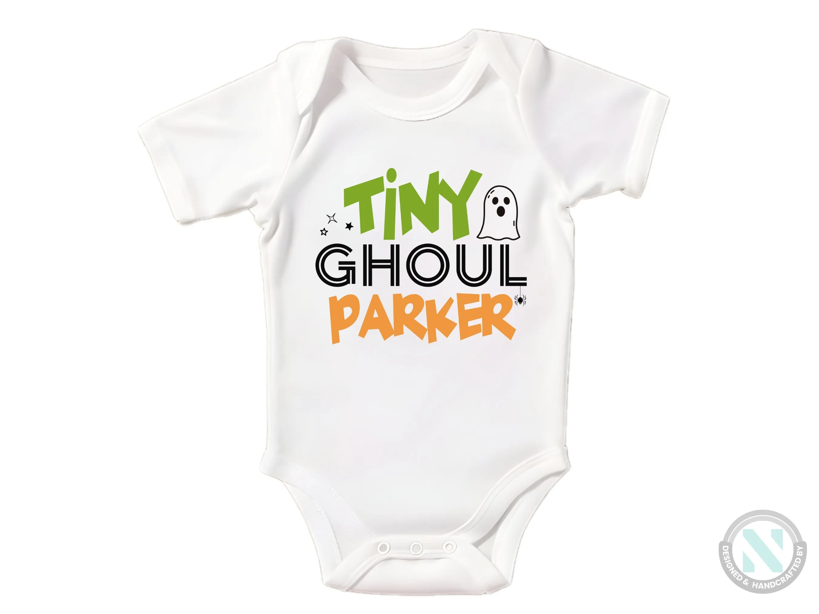 Personalize Halloween Baby Grow Gift for Boys with “Tiny Ghoul” Baby Bodysuit