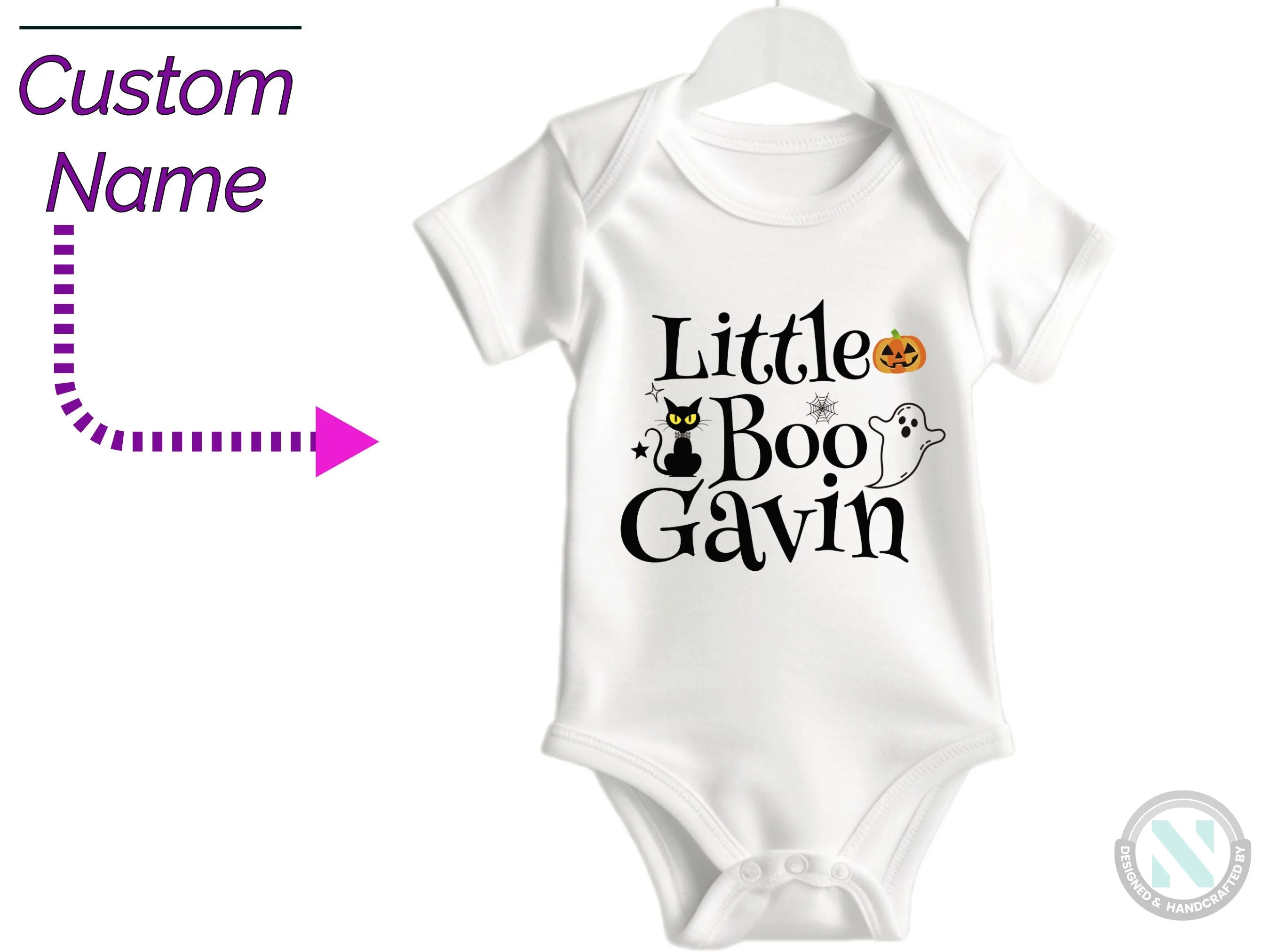 Personalized Halloween Baby Bodysuit with Little Boo Design for First Celebration