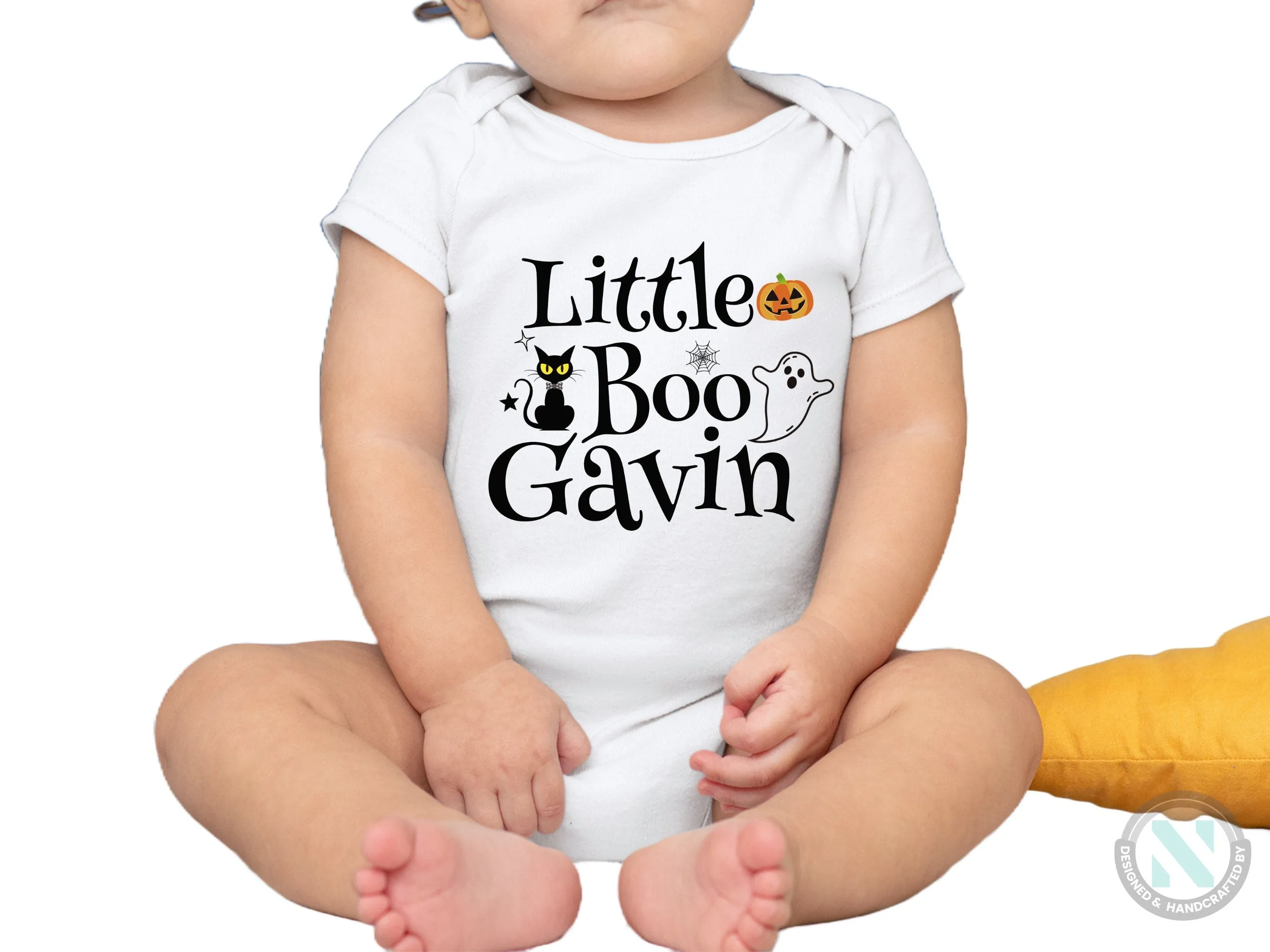 Personalized Halloween Baby Bodysuit with Little Boo Design for First Celebration