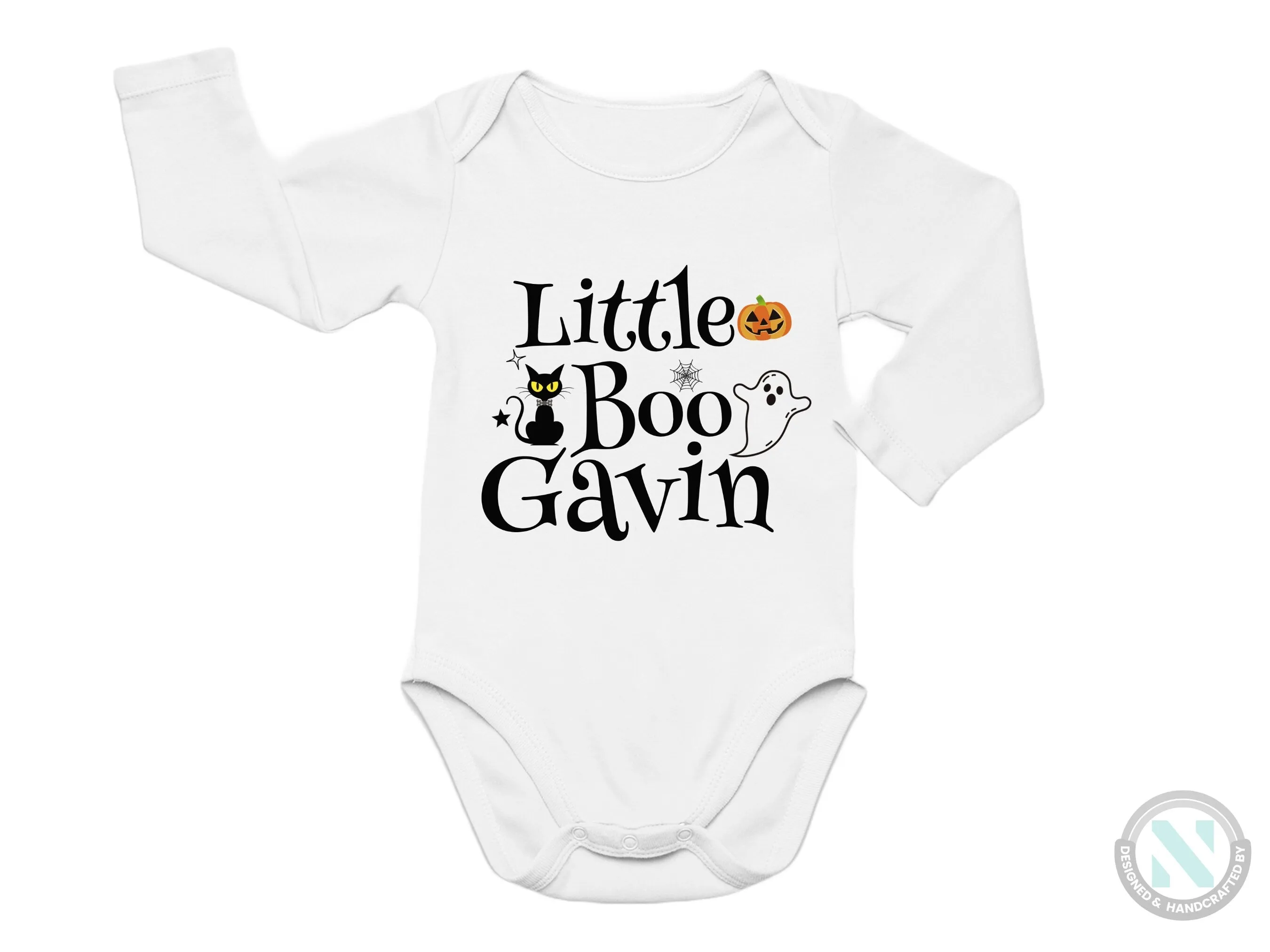 Personalized Halloween Baby Bodysuit with Little Boo Design for First Celebration