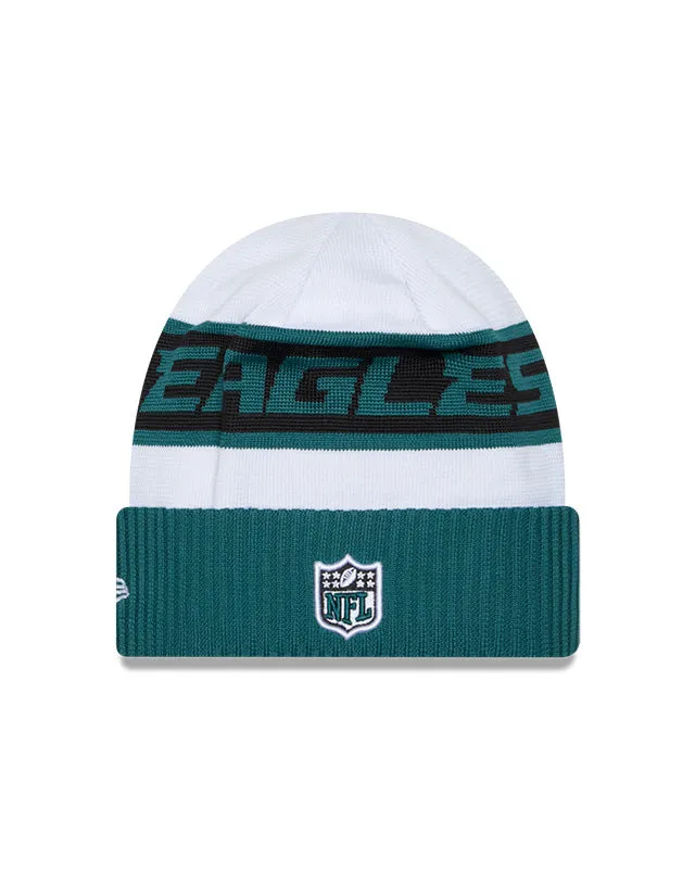 Philadelphia Eagles New Era 2023 Sideline Tech Cuffed Knit Hat - White/Green