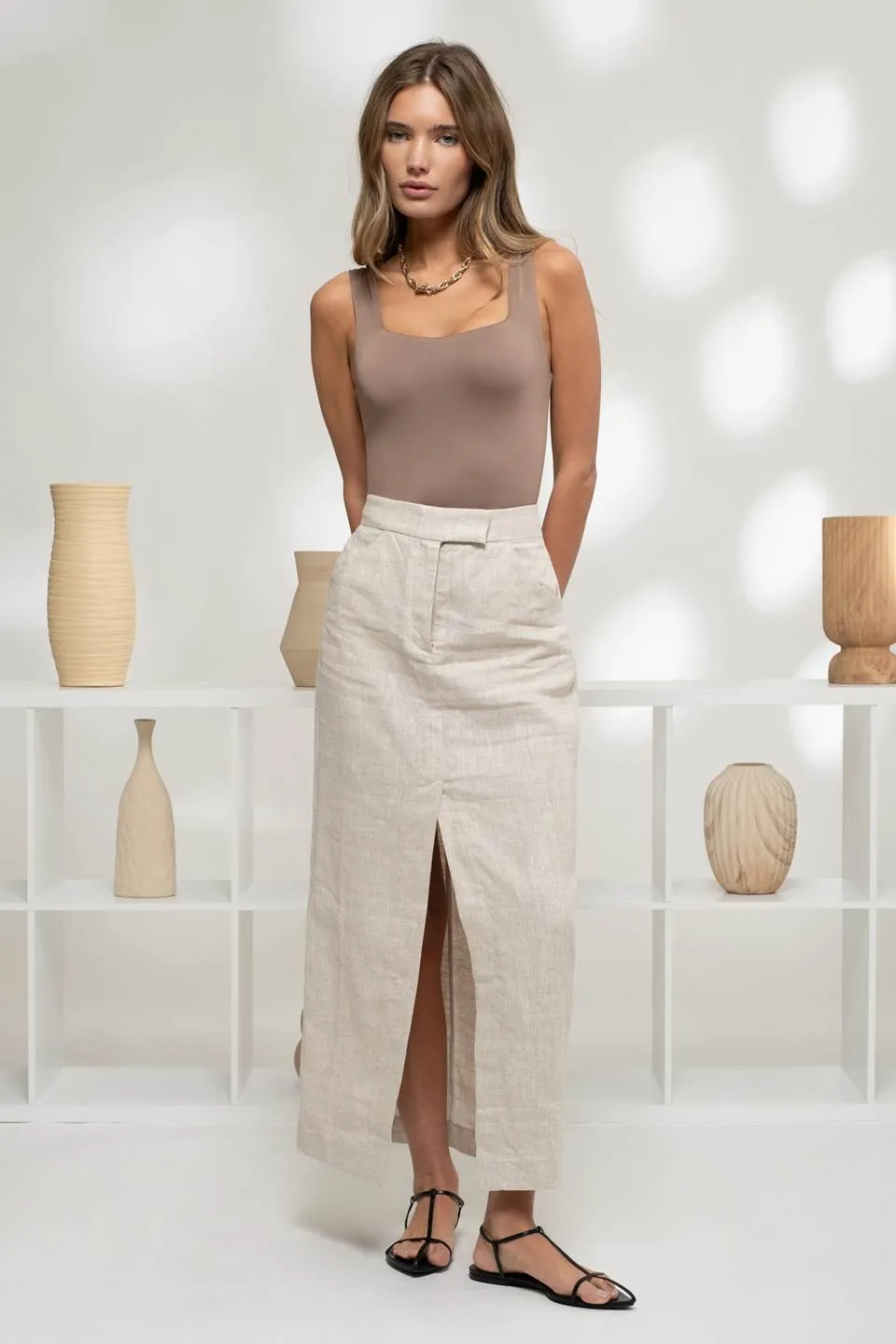 REVERSIBLE SQUARE NECK KNIT TANK BODYSUIT