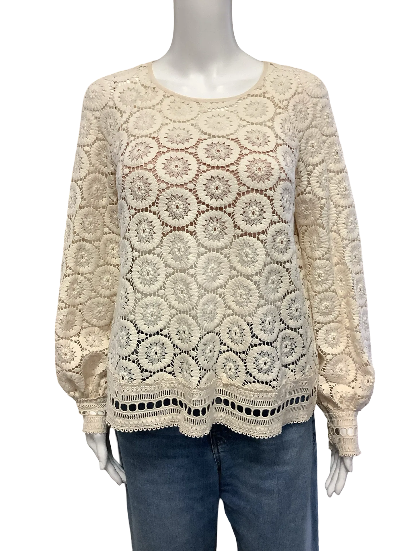 See By Chloe Top Lace Pattern Crew Neck Size: S