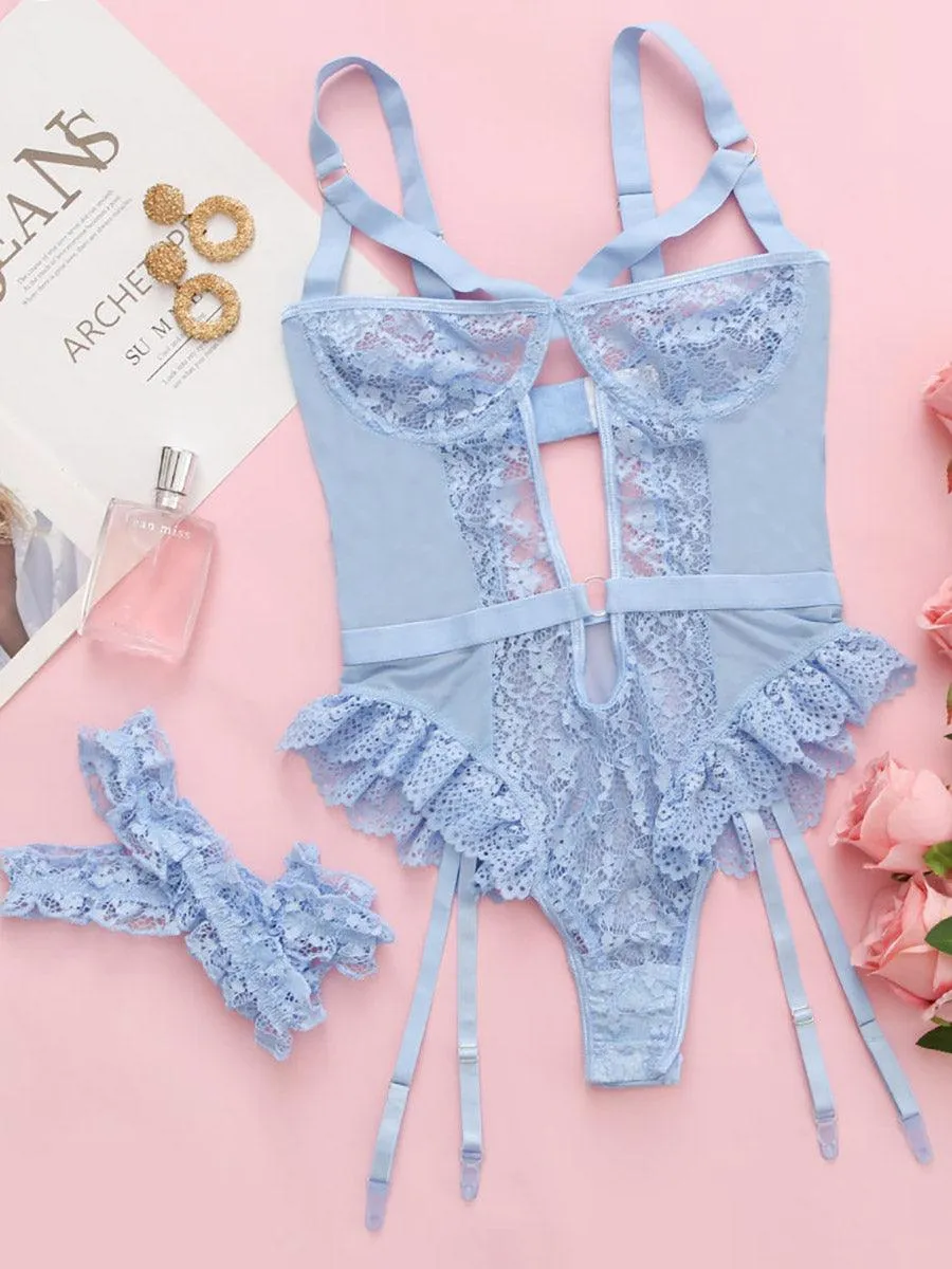 Sexy Lace Cutout Ruffled Teddy MSL054
