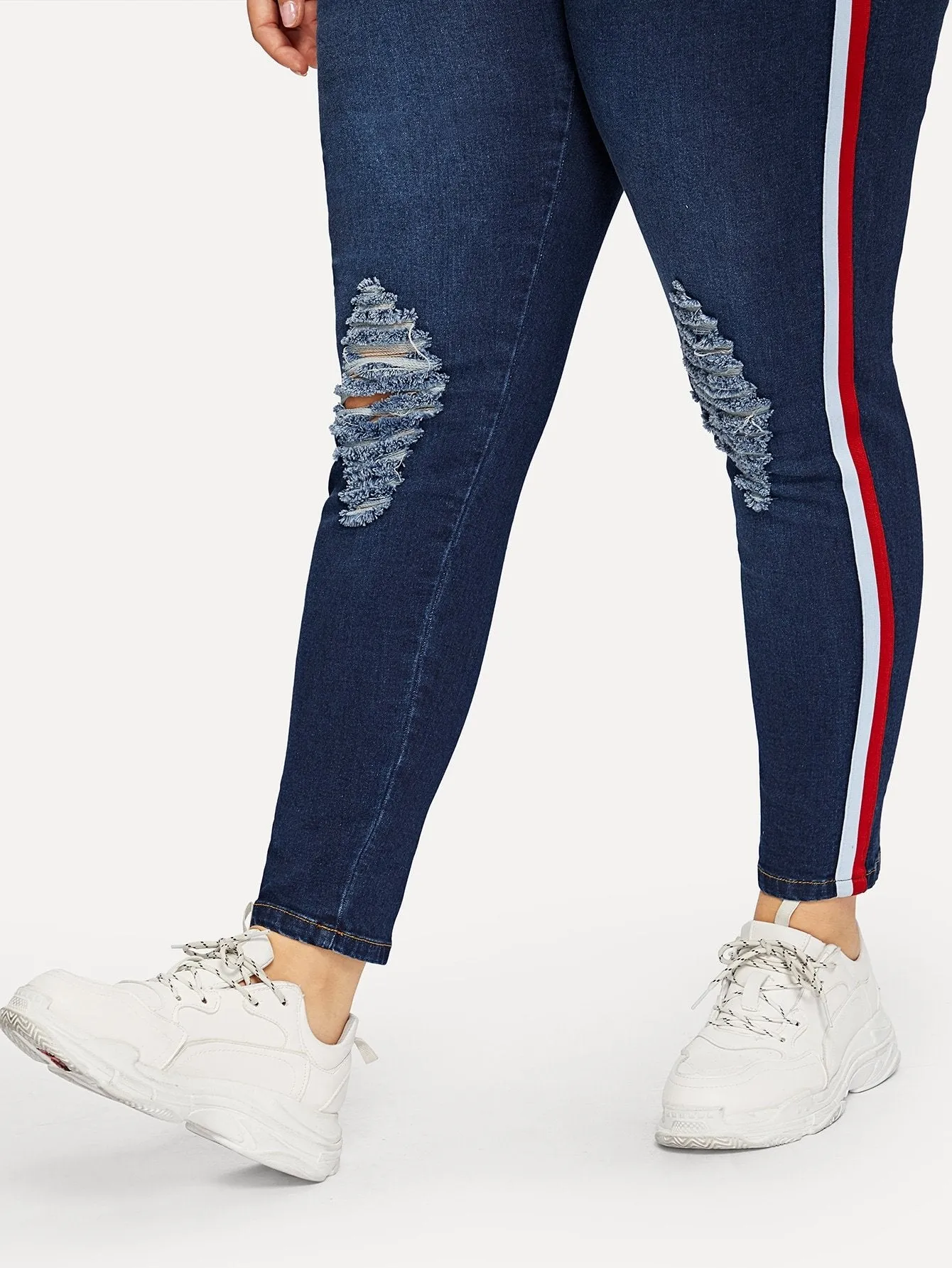 SHEIN Plus Stripe Side Ripped Jeans