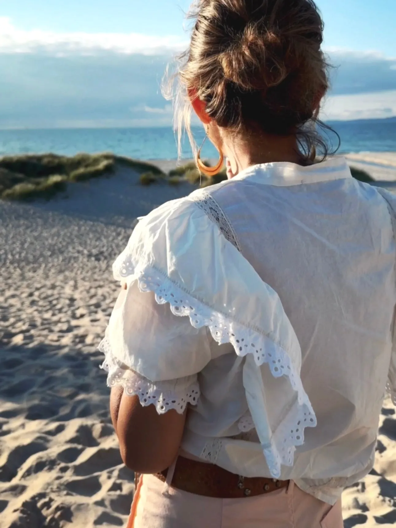 SHIRT WITH BRODERIE ANGLAISE DETAILS - OFF WHITE