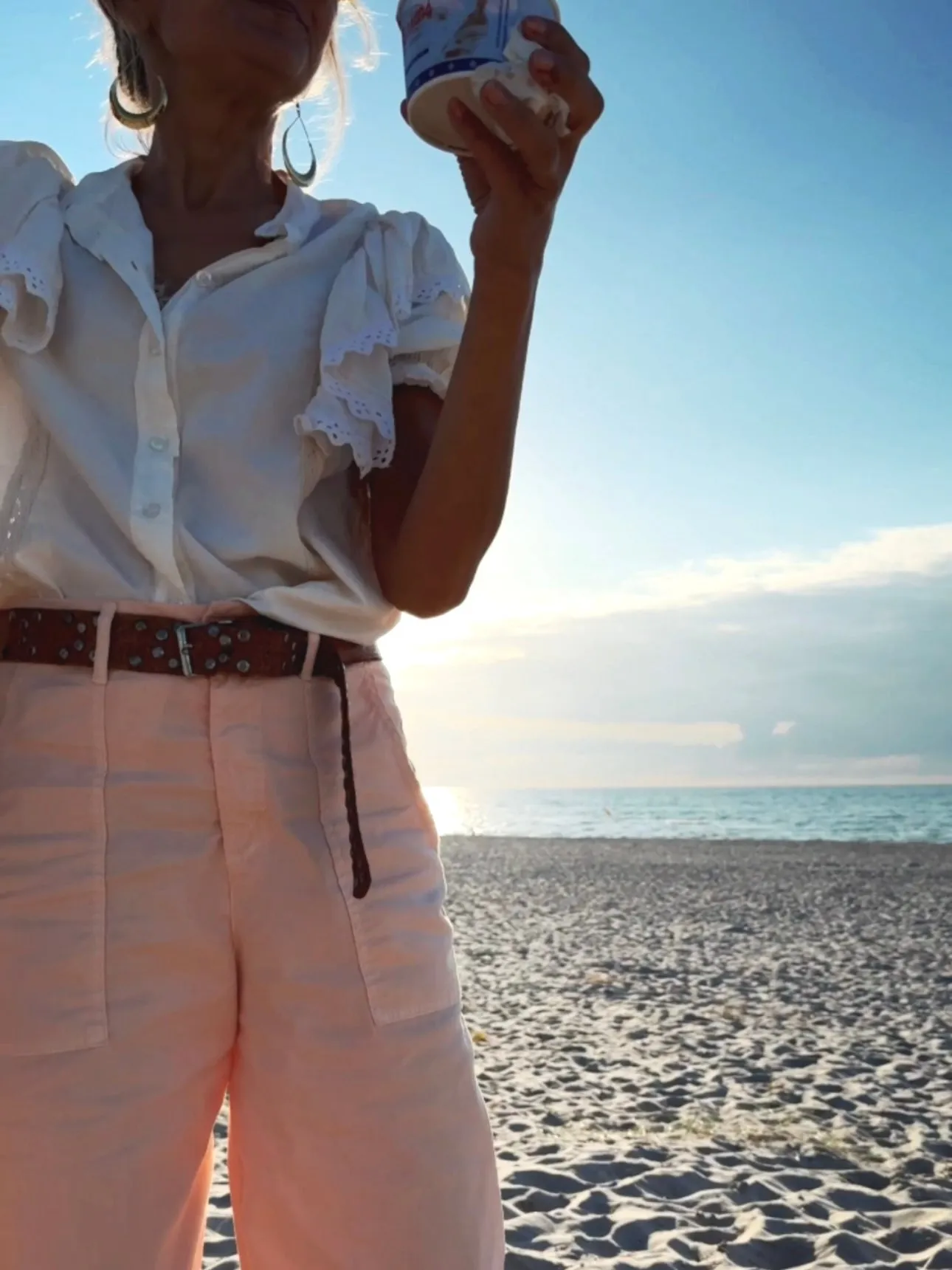 SHIRT WITH BRODERIE ANGLAISE DETAILS - OFF WHITE
