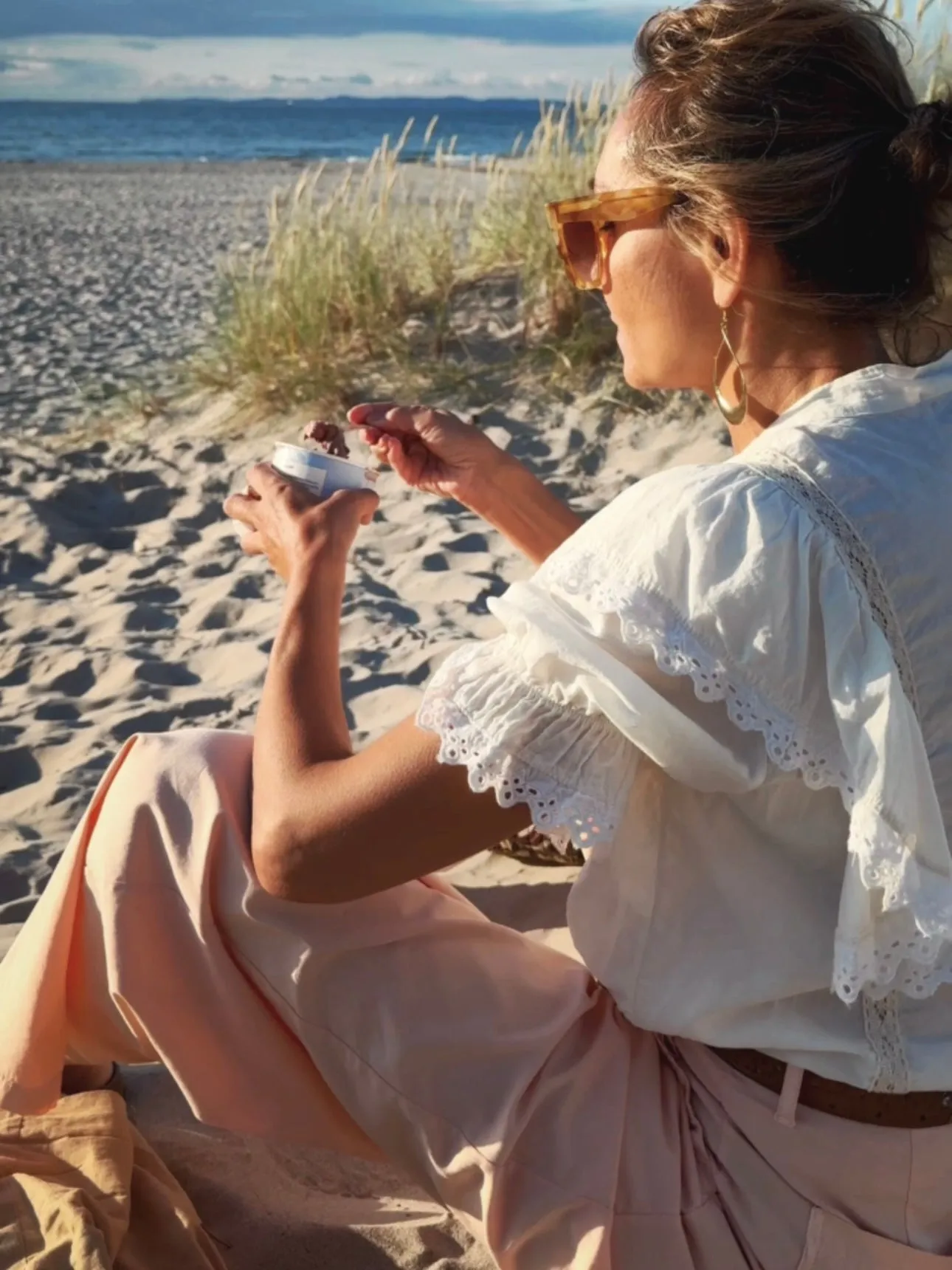 SHIRT WITH BRODERIE ANGLAISE DETAILS - OFF WHITE