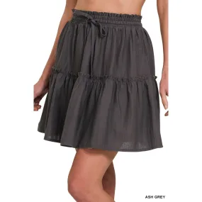 Soft Linen Draw String Ruffle Mini Skirt