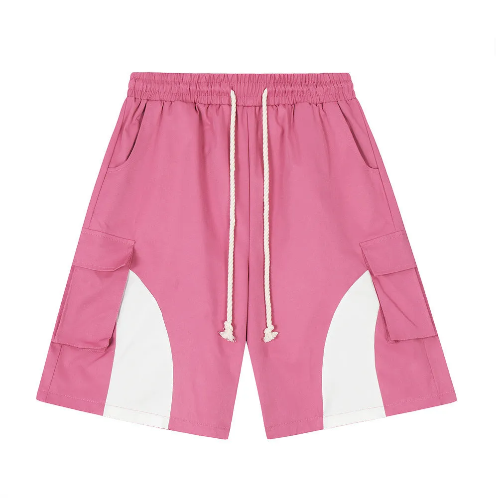 Stitching Contrast Color Overalls Shorts Men