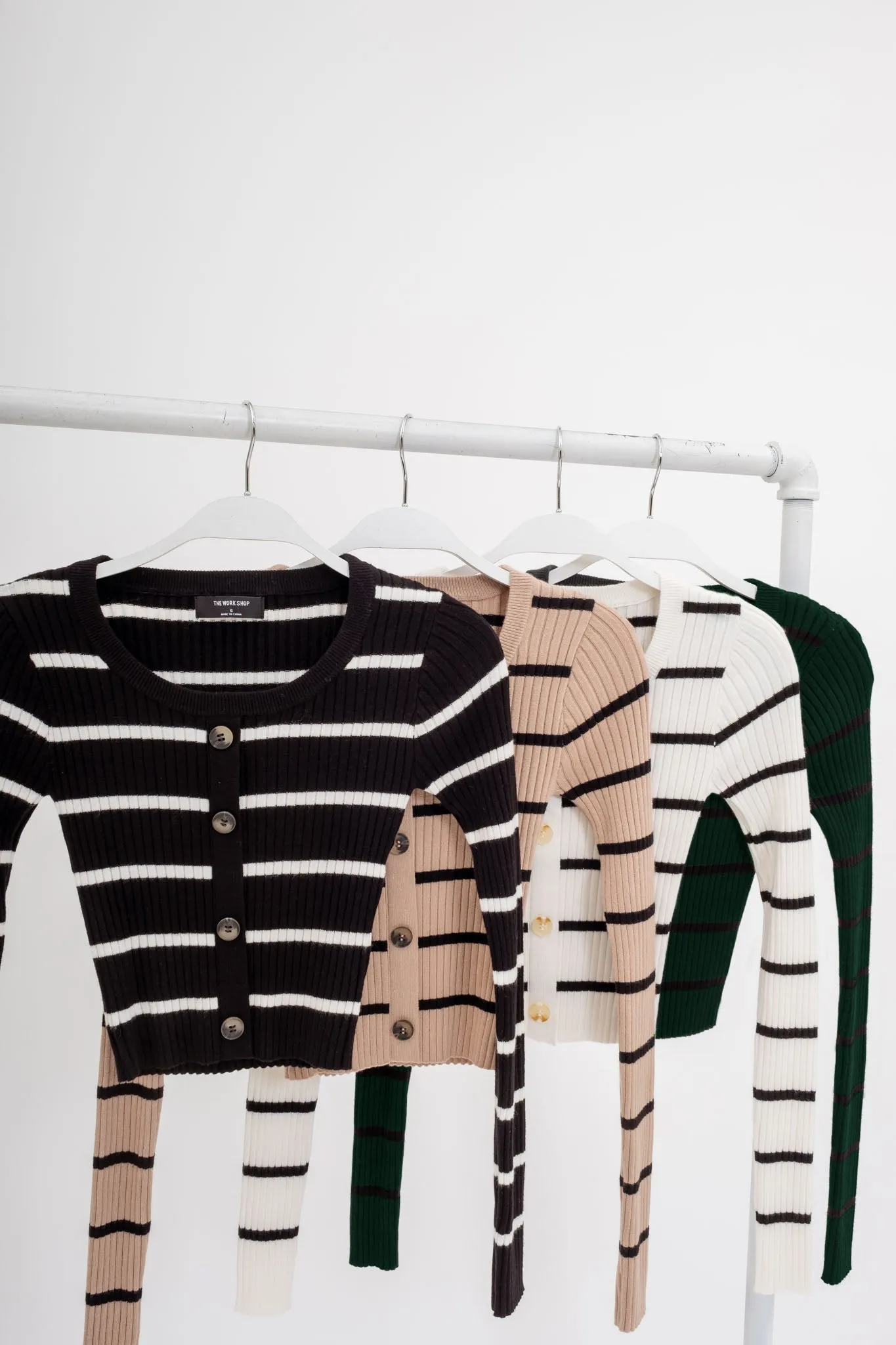 STRIPE SWEATER BUTTON DOWN KNIT CROP TOP