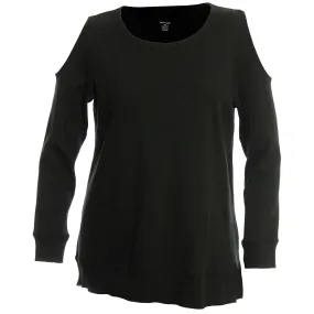 Style & Co. Black Long Sleeve Cold Shoulder Thermal Knit Top