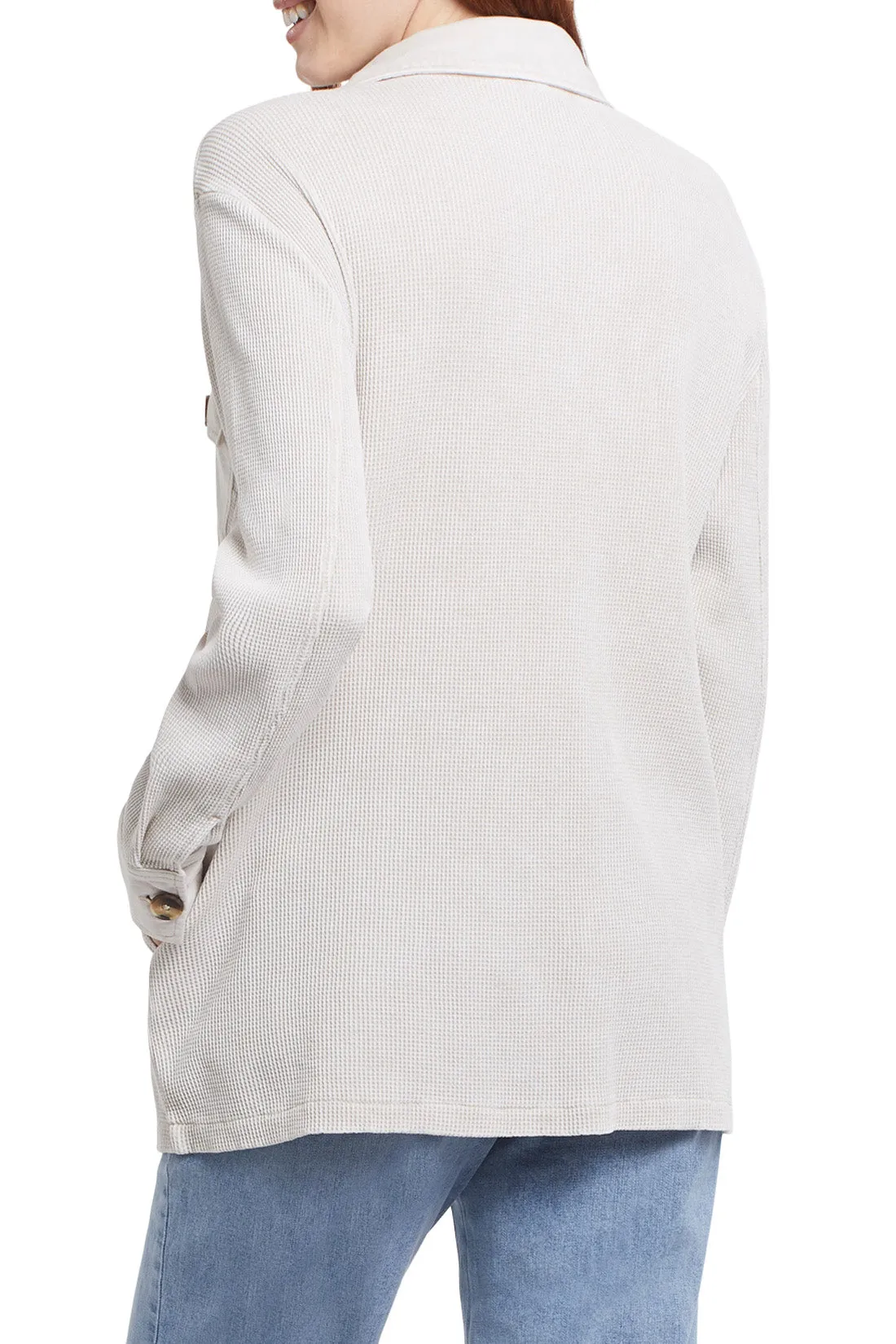 Tribal 7599O - L/S Shacket W Combo Details - Color Ecru