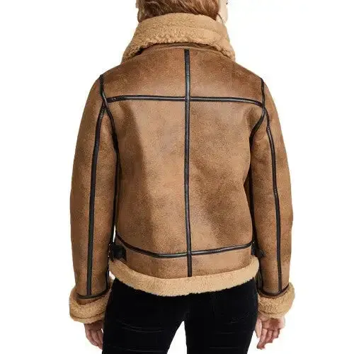 Women's Brown B3 Bomber Shearling Leather Jacket – Classic & Warm
