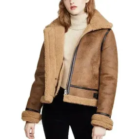 Women's Brown B3 Bomber Shearling Leather Jacket – Classic & Warm