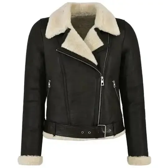 Women's Genuine Leather Shearling Motorcycle Jacket - Chic & Warm
