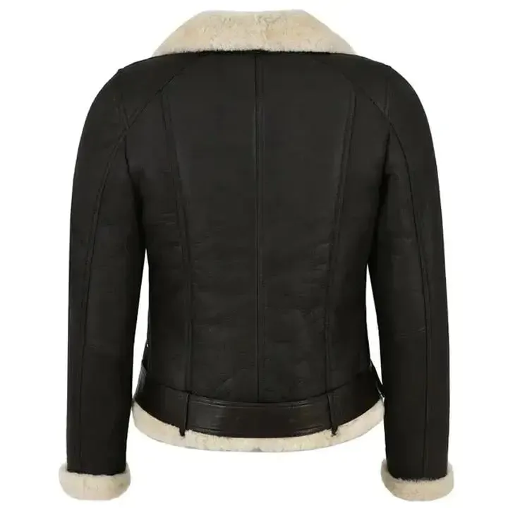 Women's Genuine Leather Shearling Motorcycle Jacket - Chic & Warm
