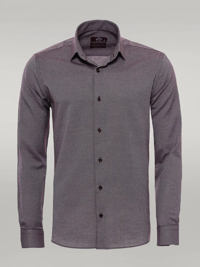 WSS Burgundy Patterned Long Sleeves Slim-Fit Shirt  - Singen