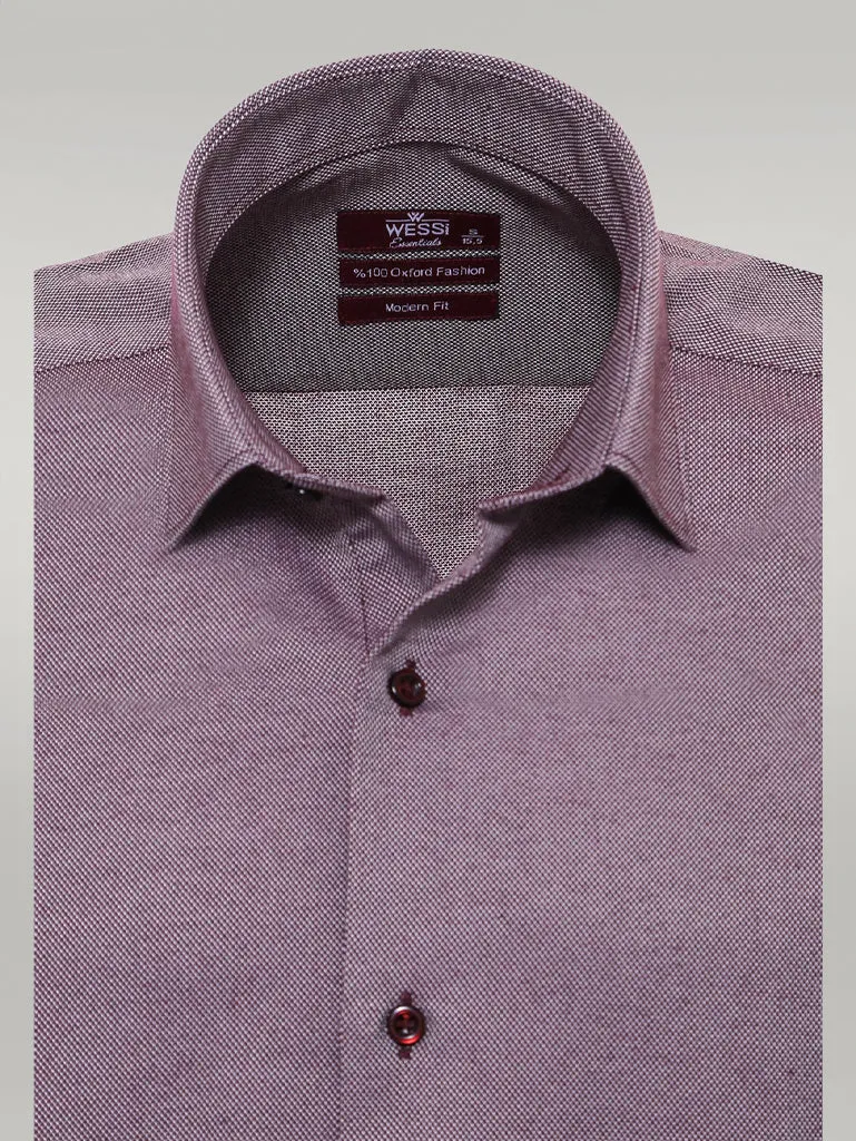 WSS Burgundy Patterned Long Sleeves Slim-Fit Shirt  - Singen