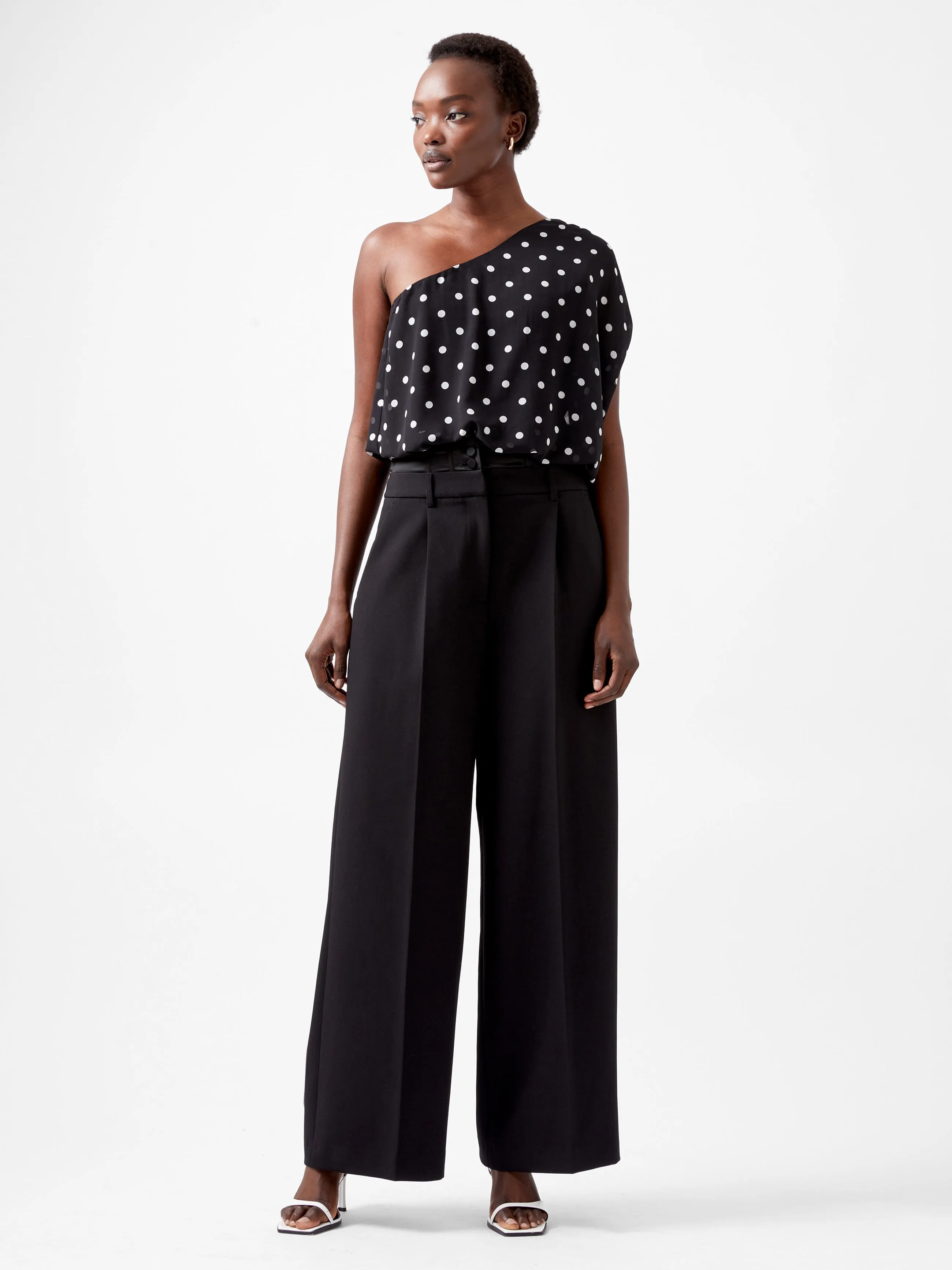 Xia Ponte Polka Dot Chiffon One Shoulder Bodysuit