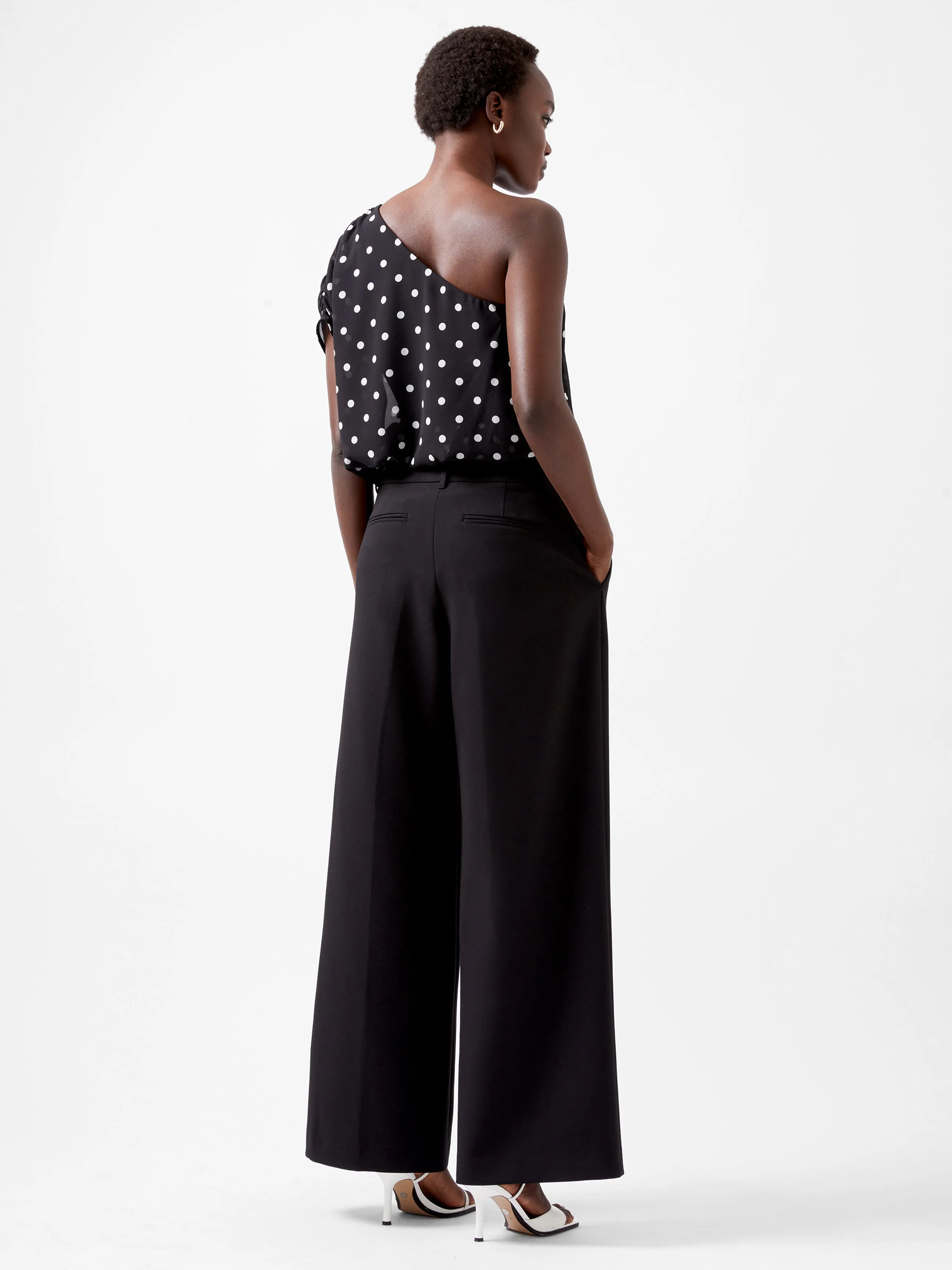 Xia Ponte Polka Dot Chiffon One Shoulder Bodysuit