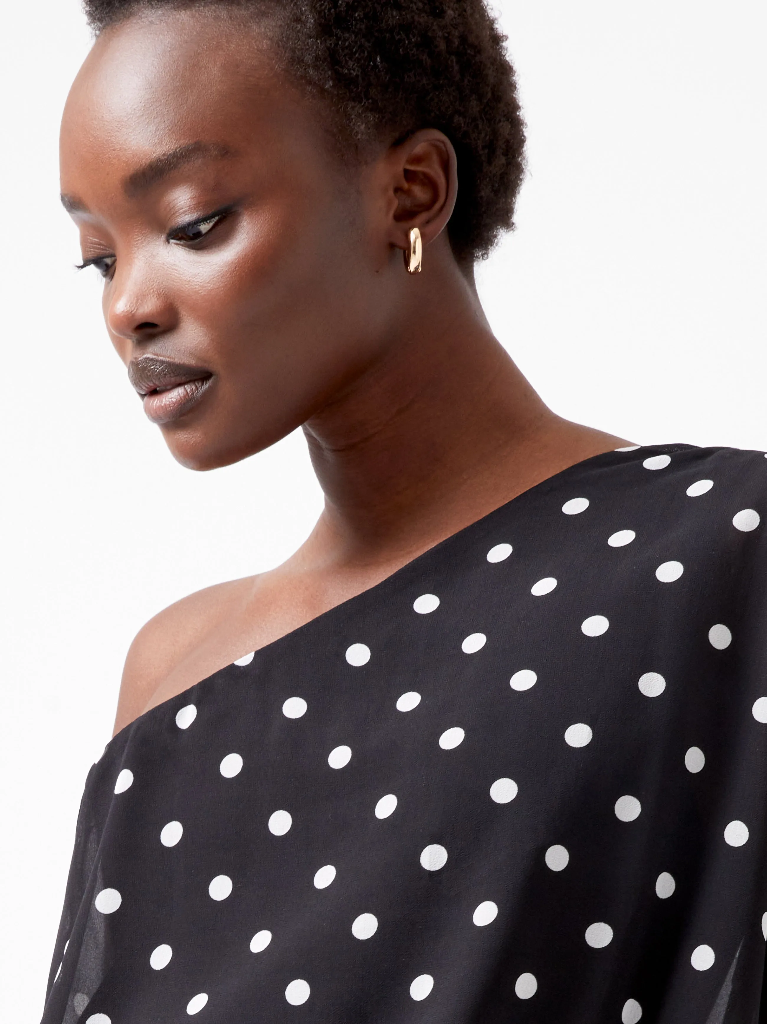 Xia Ponte Polka Dot Chiffon One Shoulder Bodysuit