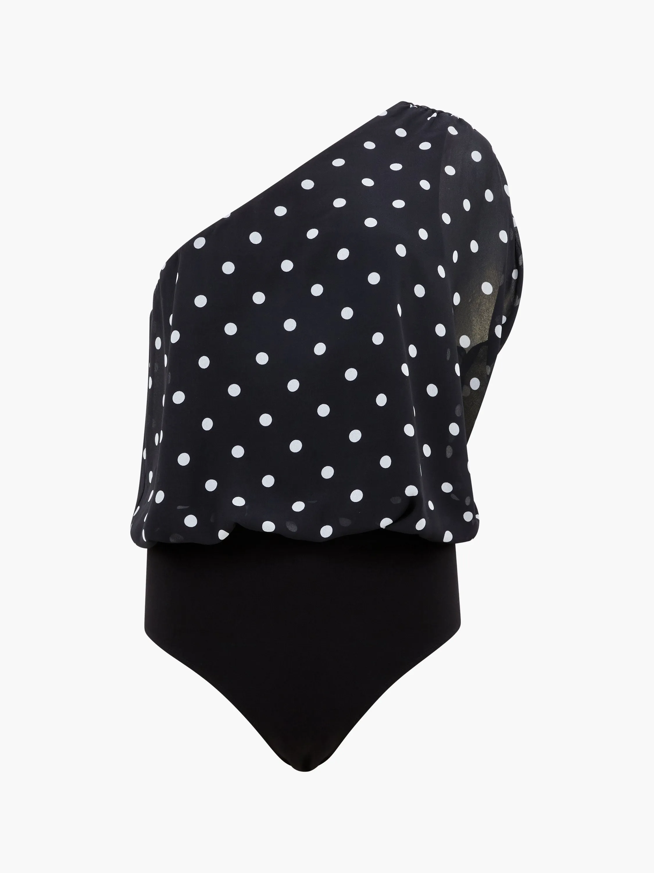 Xia Ponte Polka Dot Chiffon One Shoulder Bodysuit