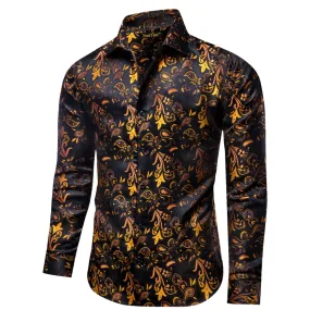 YourTies Black Shirt Orange Jacquard Paisley Shirt Men's Silk Top